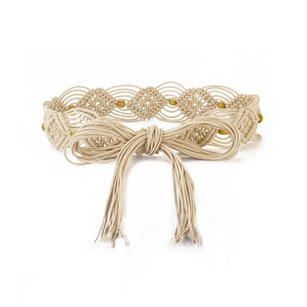Boho Woven Braided Rope Belt In White